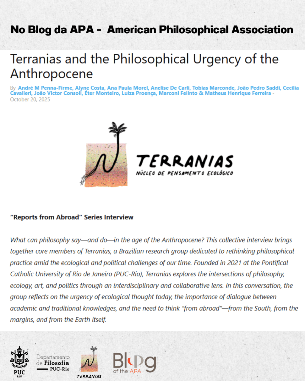 Terranias no blog da American Philosophical&nbsp;Association